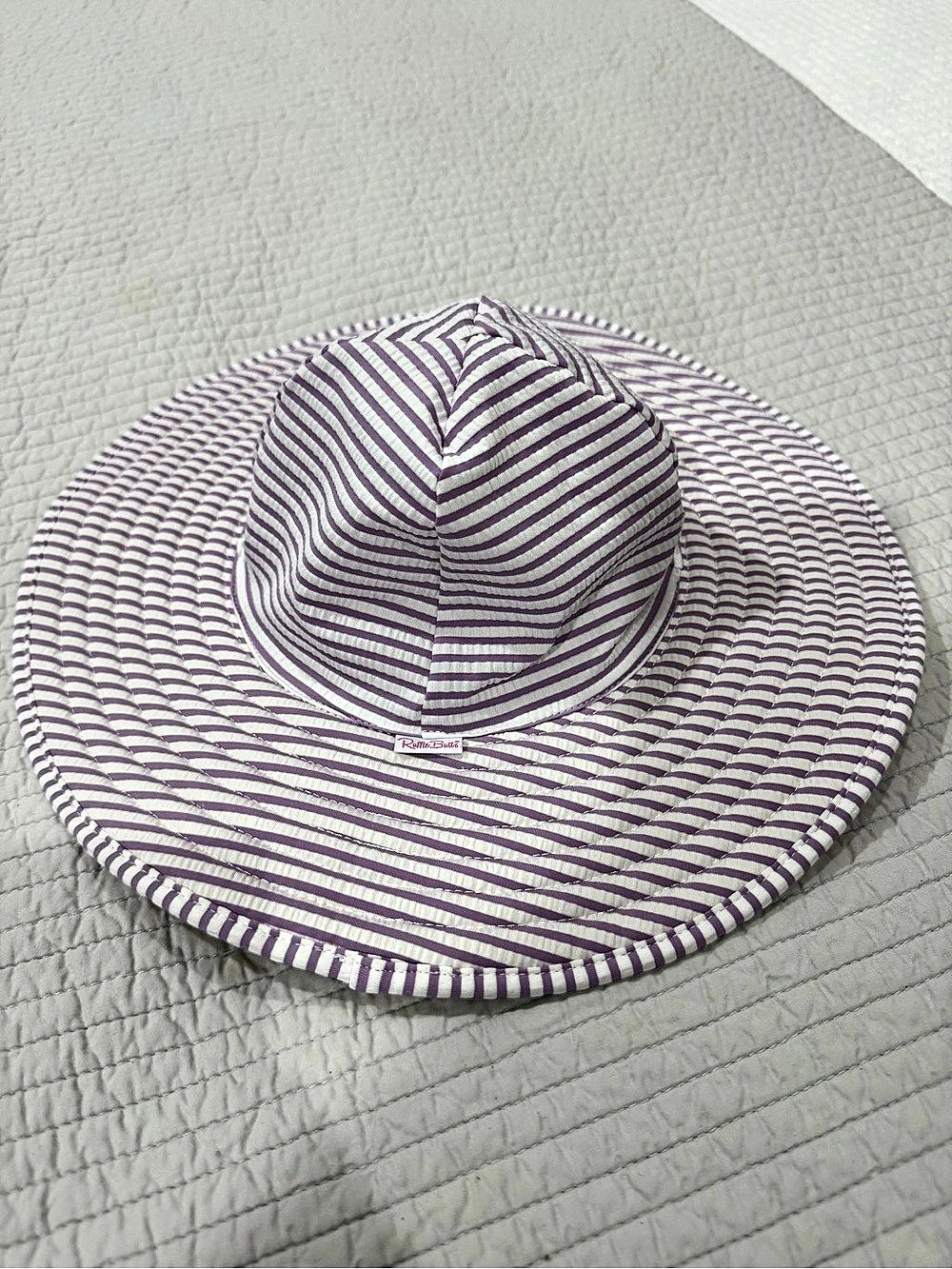 RuffleButts Sun Protective Swim Hat White & Purple 3T-5